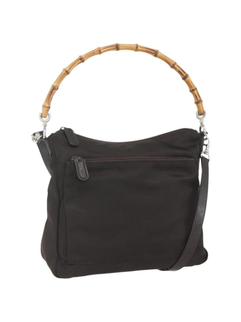 Authentic GUCCI Bamboo Shoulder Bag Nylon 2way Brown Silver